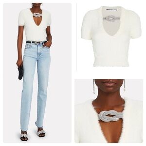 New Alexander Wang Crystal Knot V Neck Sweater Top